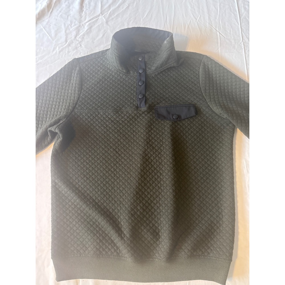 Merokeety Quilted Snap Neck Pullover Mens Large Olive Green Excellent Textured